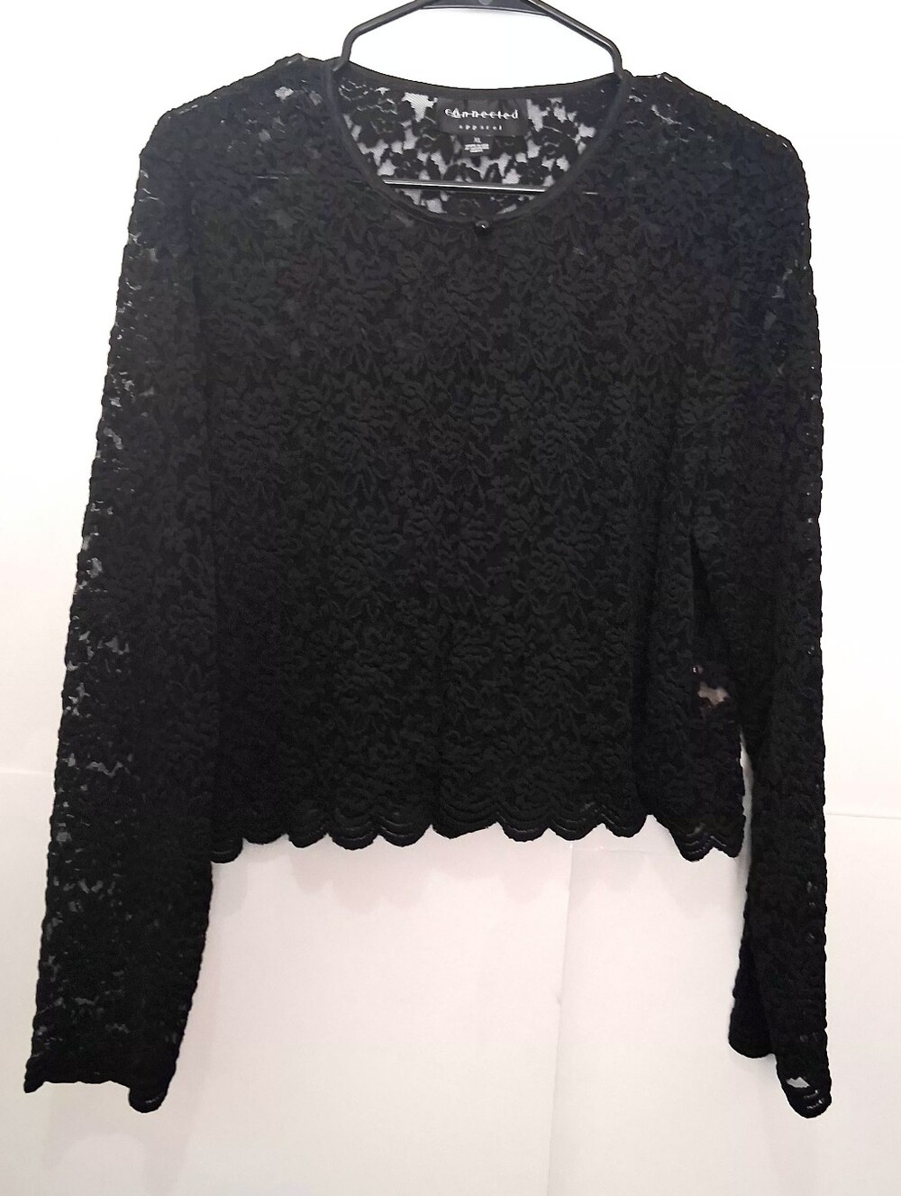 CONNECTED APPAREL Black Lace Long-Sleeve Lace Cropped Top Shrug Size XL